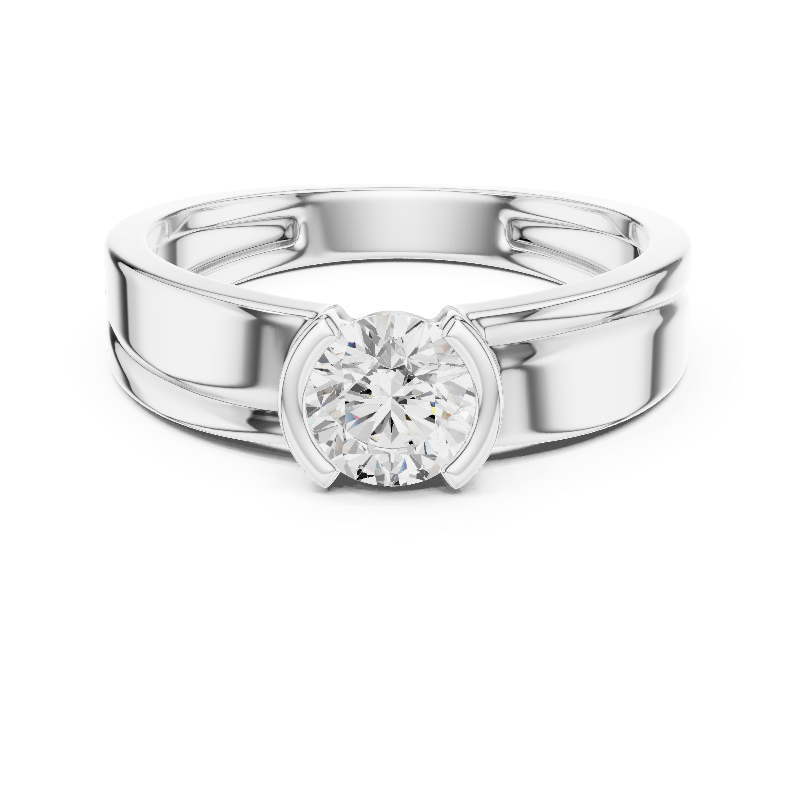 Half Bezel Set Lab Grown Diamond Ring in 925 Sterling Silver