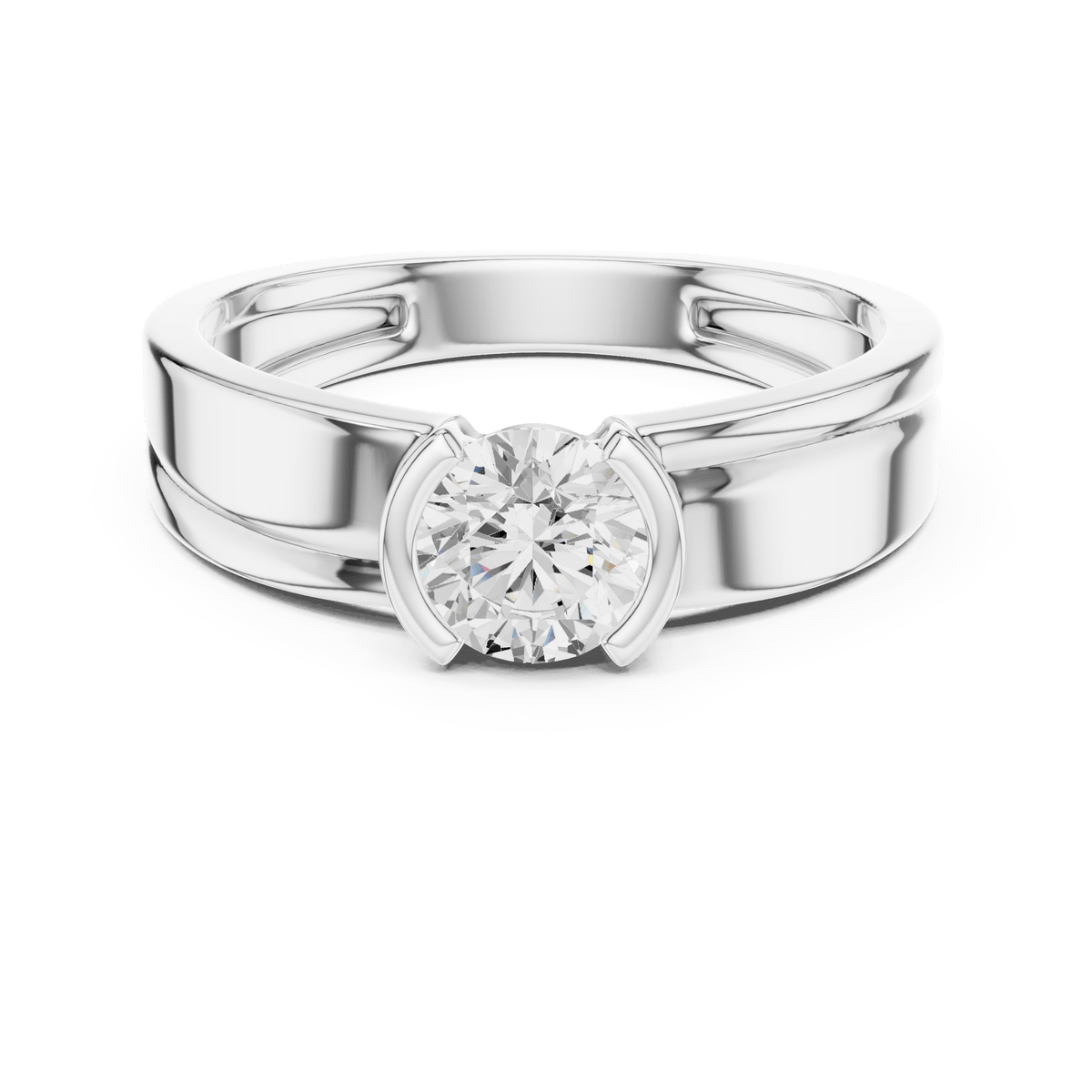 Half Bezel Set Lab Grown Diamond Ring in 925 Sterling Silver