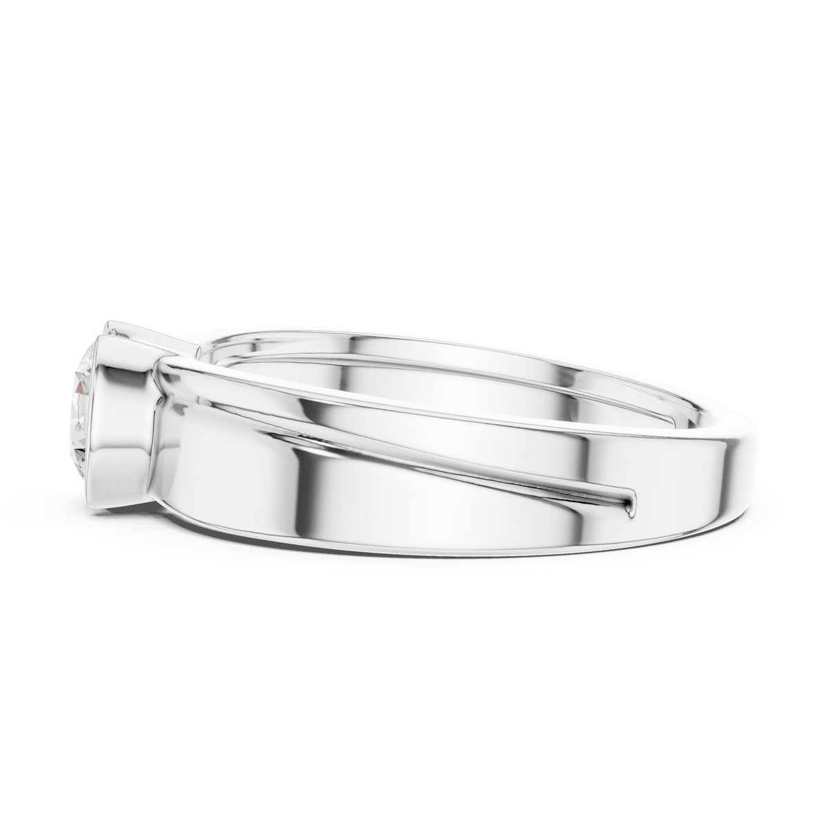 Half Bezel Set Lab Grown Diamond Ring in 925 Sterling Silver