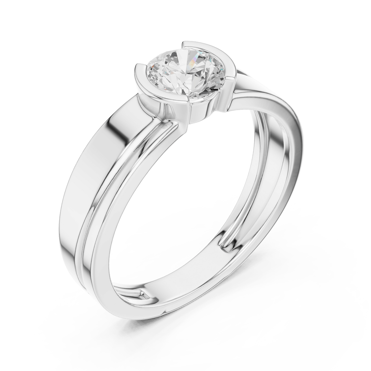 Half Bezel Set Lab Grown Diamond Ring in 925 Sterling Silver