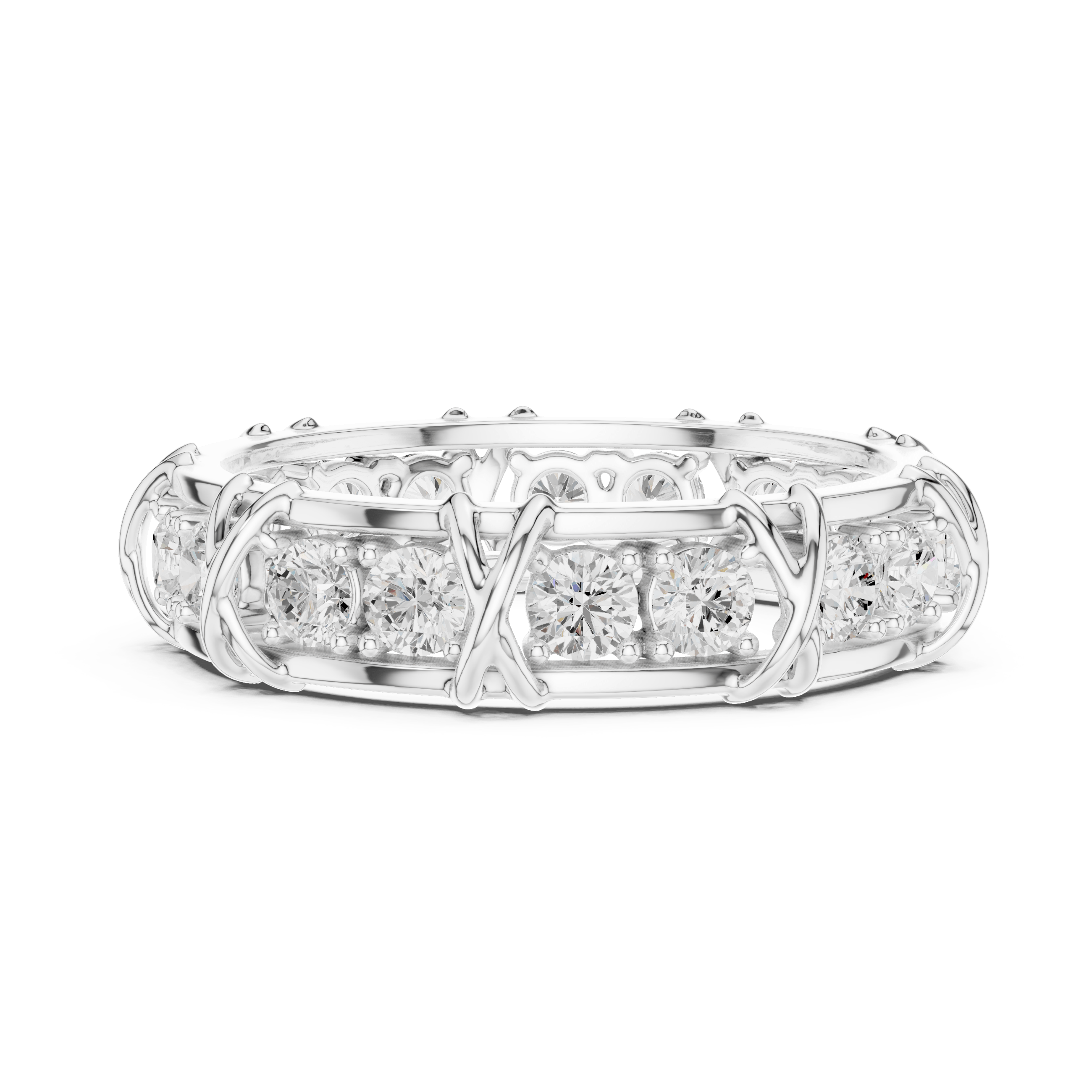 Criss Cross Pattern Lab Grown Diamond Eternity Ring in 925 Sterling Silver