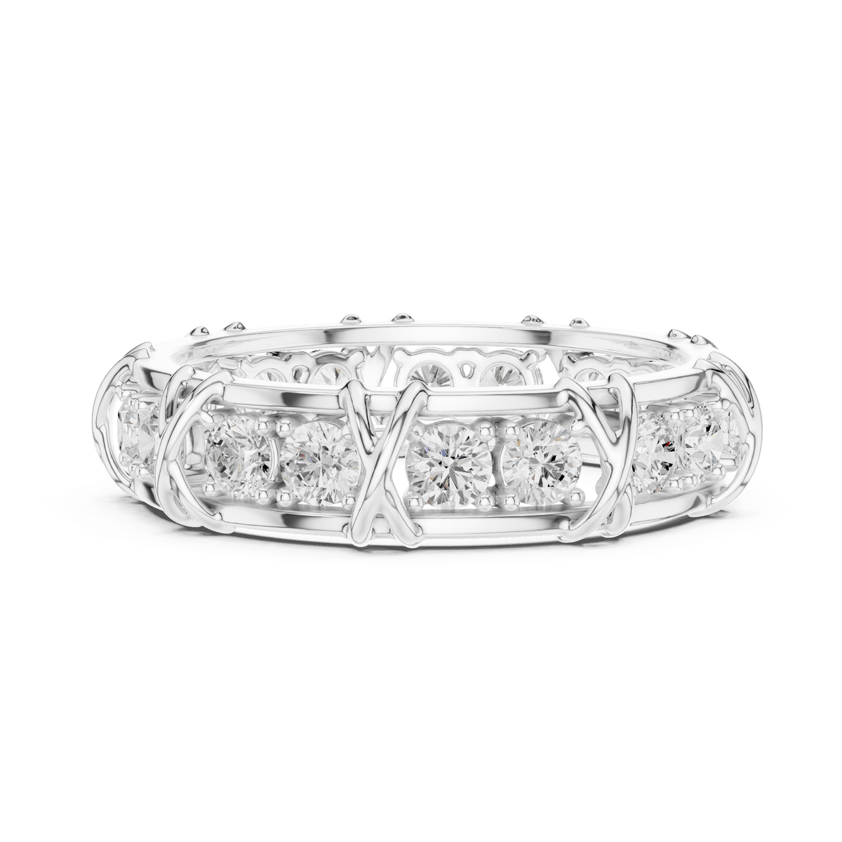 Criss Cross Pattern Lab Grown Diamond Eternity Ring in 925 Sterling Silver