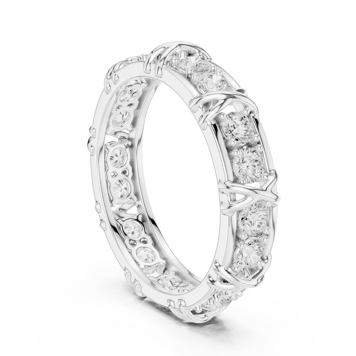 Criss Cross Pattern Lab Grown Diamond Eternity Ring in 925 Sterling Silver