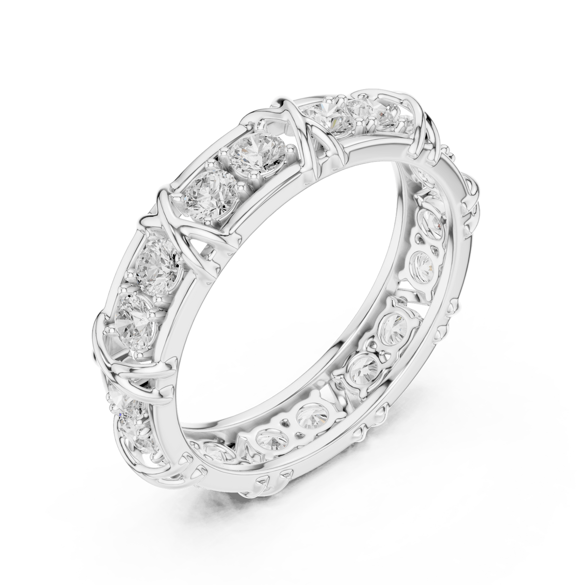 Criss Cross Pattern Lab Grown Diamond Eternity Ring in 925 Sterling Silver