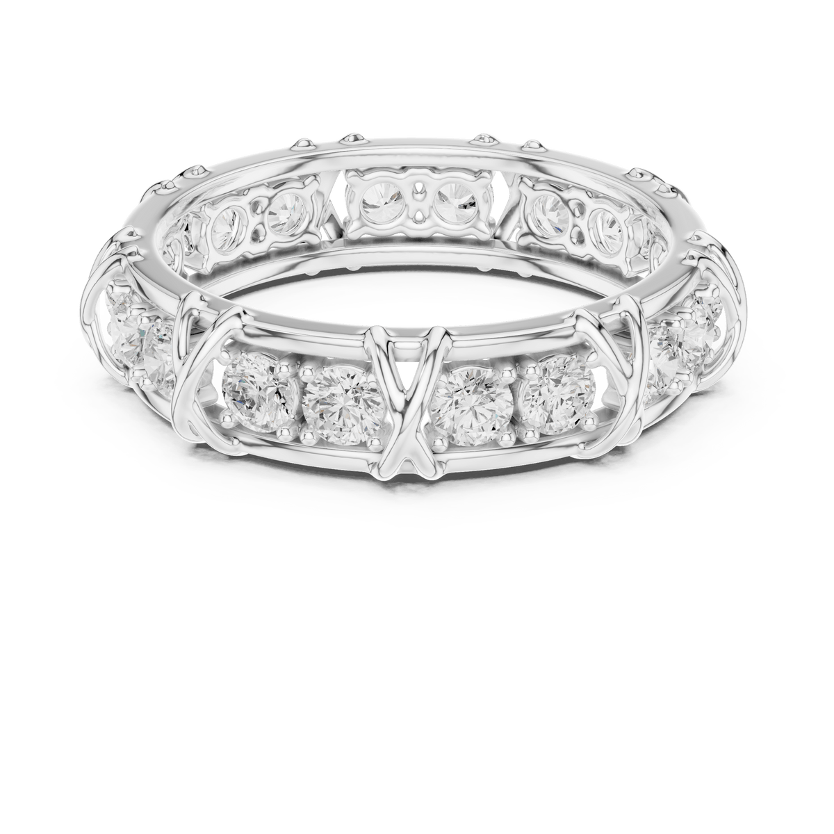 Criss Cross Pattern Lab Grown Diamond Eternity Ring in 925 Sterling Silver