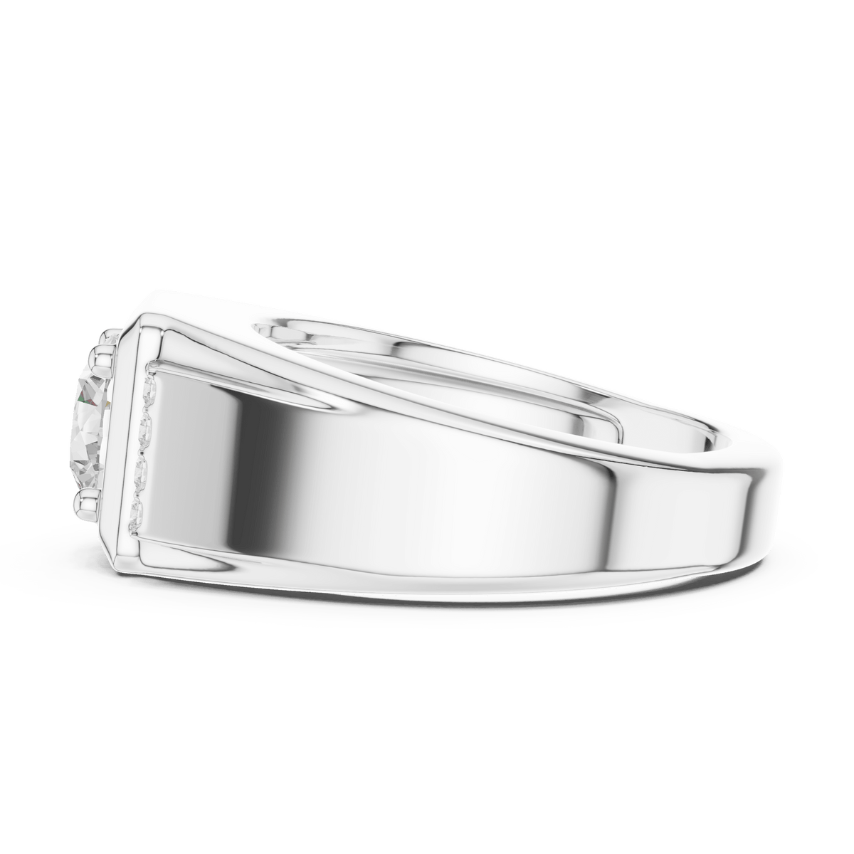 Square Bezel Round Lab Grown Diamond Ring with Pave Side Accents in 925 Silver