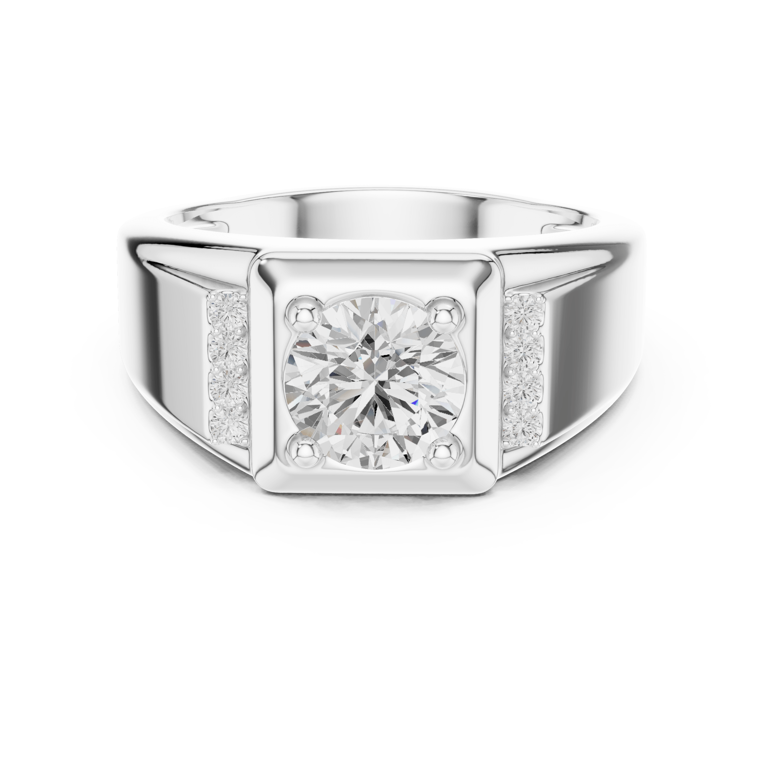 Square Bezel Round Lab Grown Diamond Ring with Pave Side Accents in 925 Silver