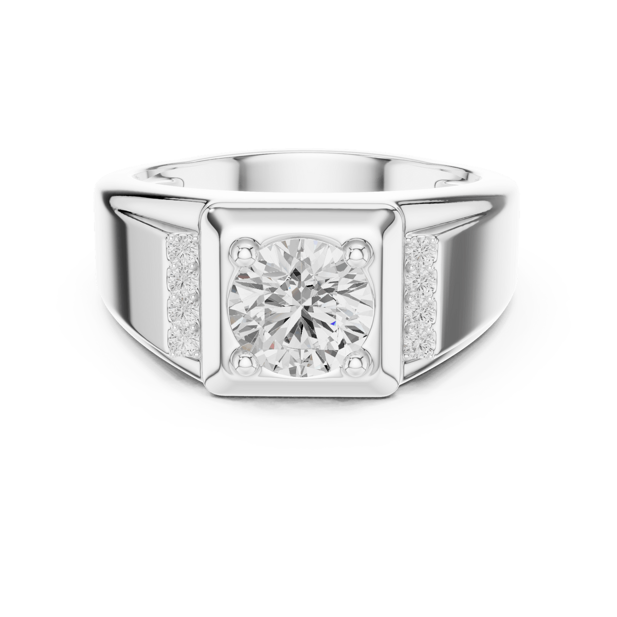 Square Bezel Round Lab Grown Diamond Ring with Pave Side Accents in 925 Silver