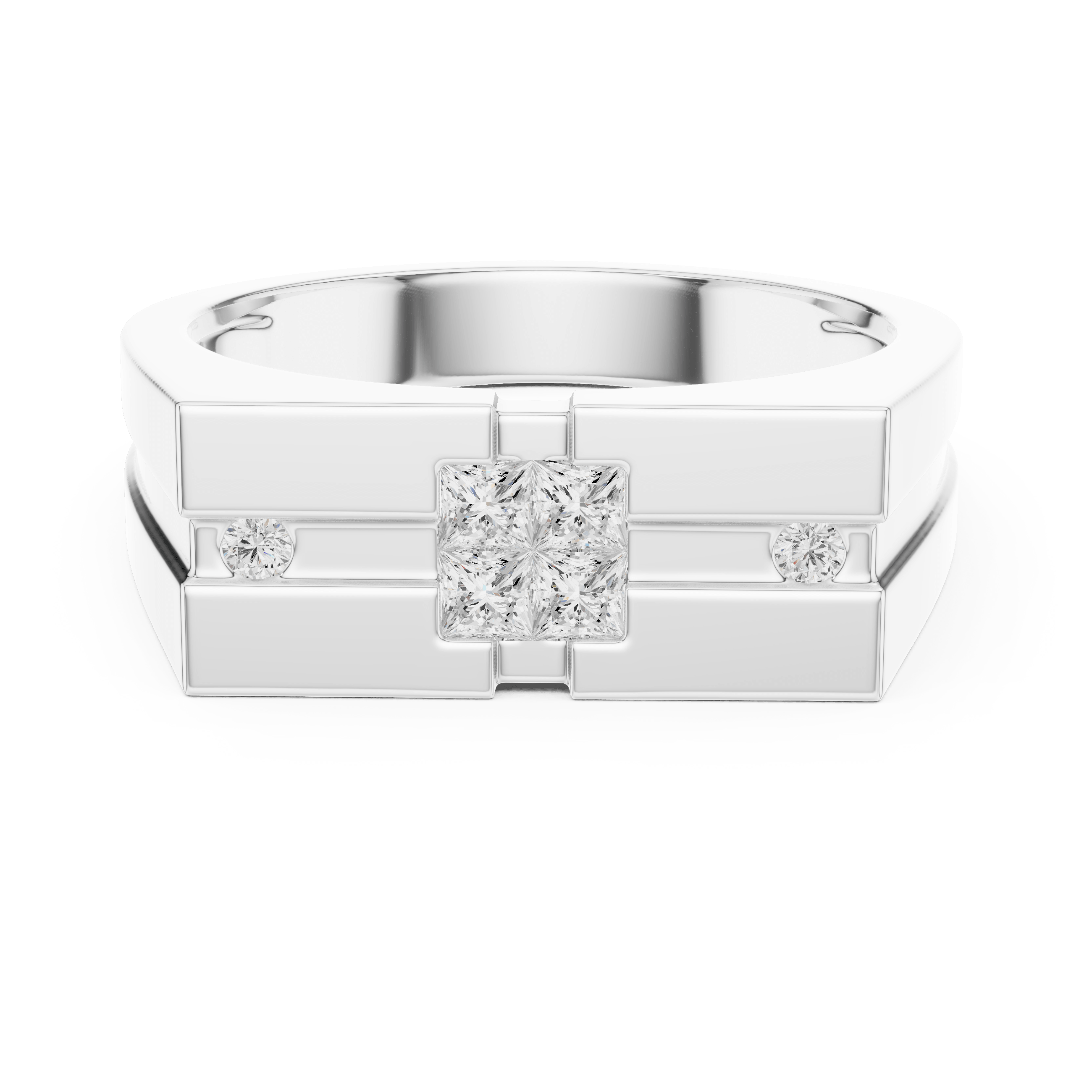 Multi-Stone Square and Round Lab Grown Diamond Ring in 925 Sterling Silver