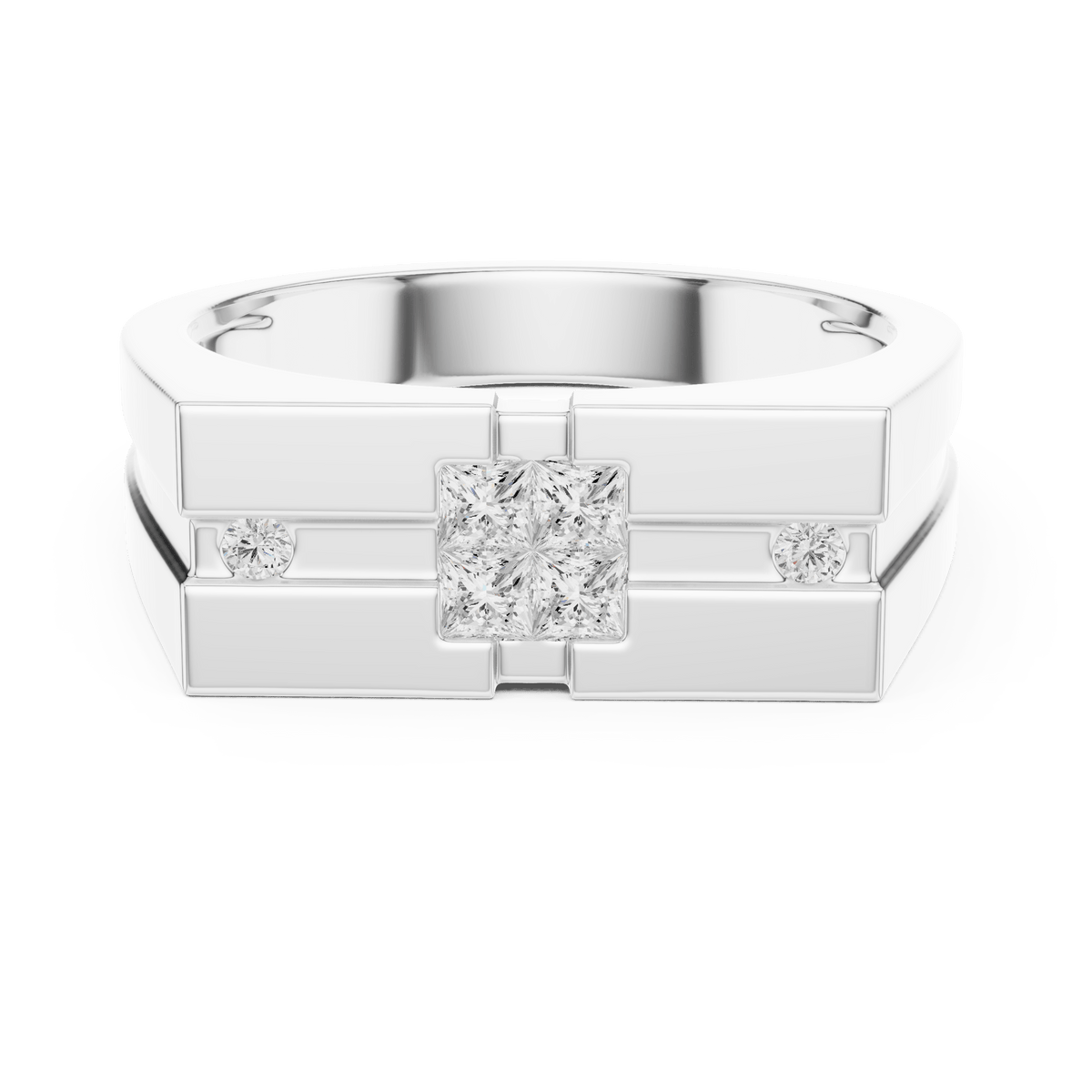 Multi-Stone Square and Round Lab Grown Diamond Ring in 925 Sterling Silver