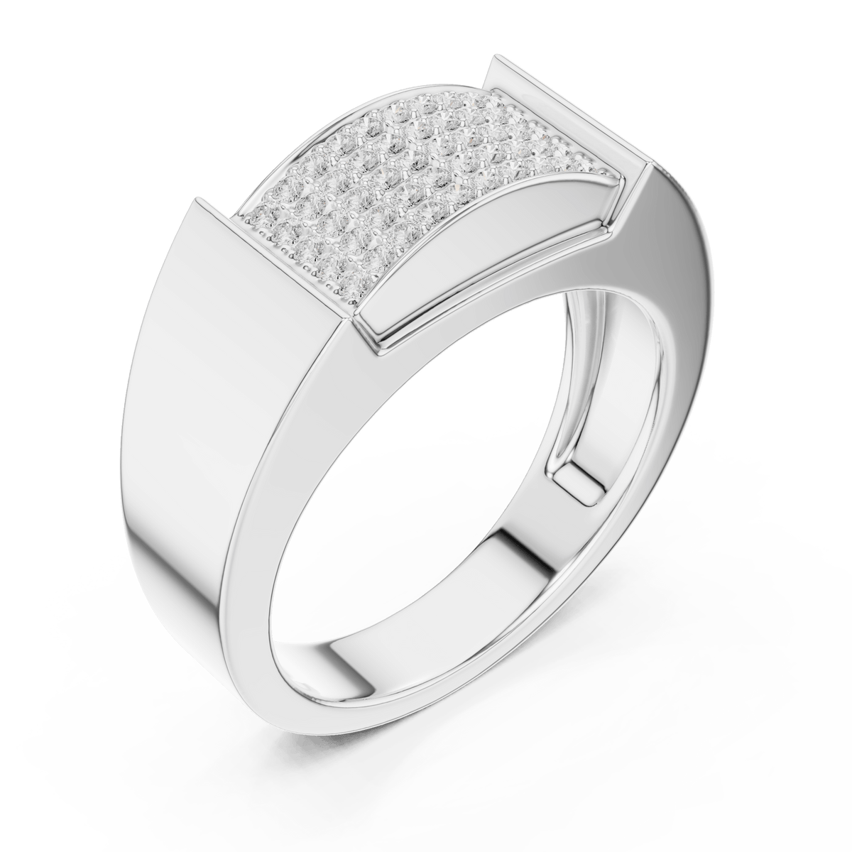 Rounded Iced Out Micro Pave Lab Grown Diamond Ring in 925 Silver