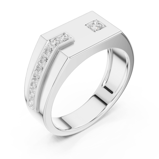 Men's Lab Grown Diamond Flush Set Flat Top Signet Ring in 925 Sterling Silver