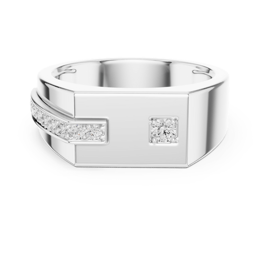 Men's Lab Grown Diamond Flush Set Flat Top Signet Ring in 925 Sterling Silver