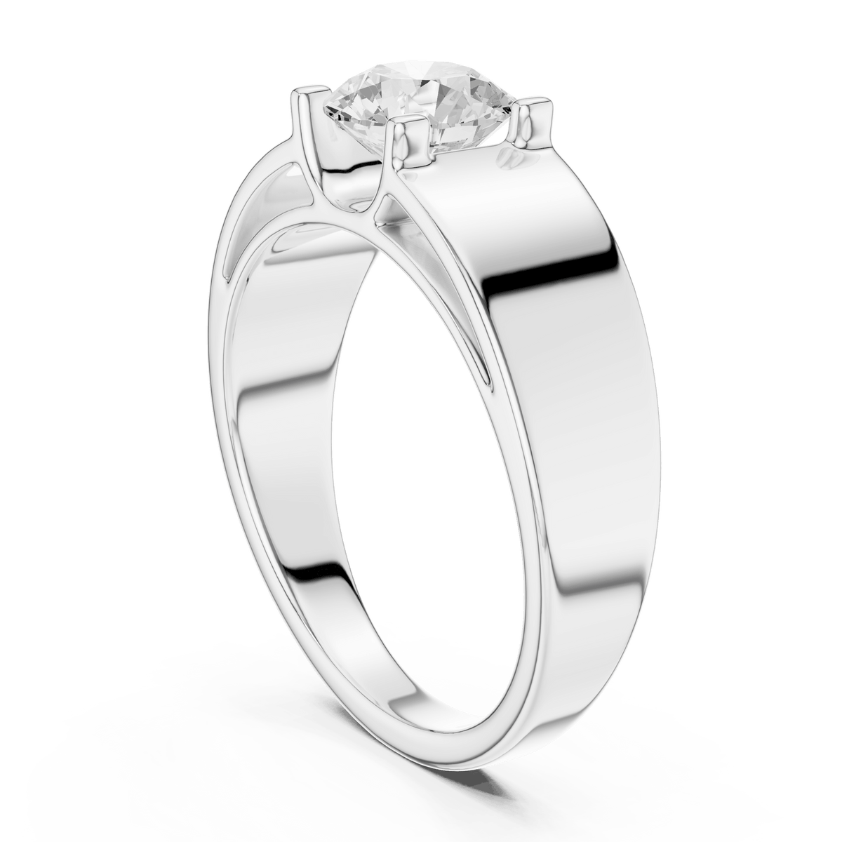 Men's Round Cut Lab Grown Diamond Inset Solitaire Band in 925 Sterling Silver