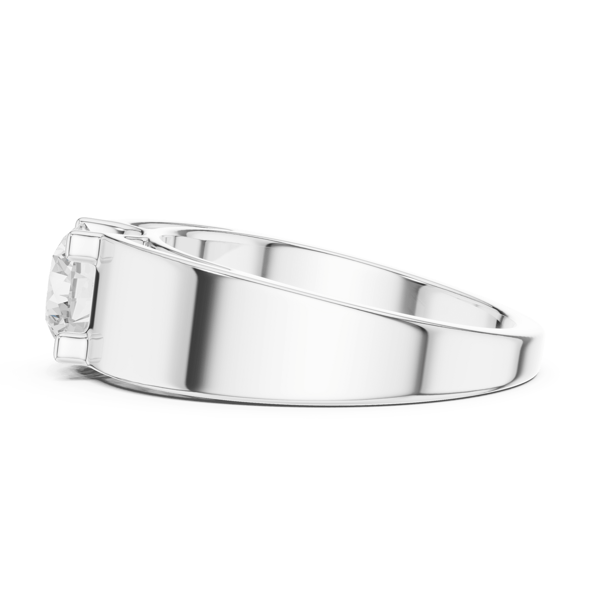 Men's Round Cut Lab Grown Diamond Inset Solitaire Band in 925 Sterling Silver