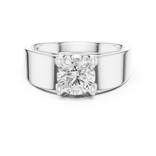 Men's Round Cut Lab Grown Diamond Inset Solitaire Band in 925 Sterling Silver