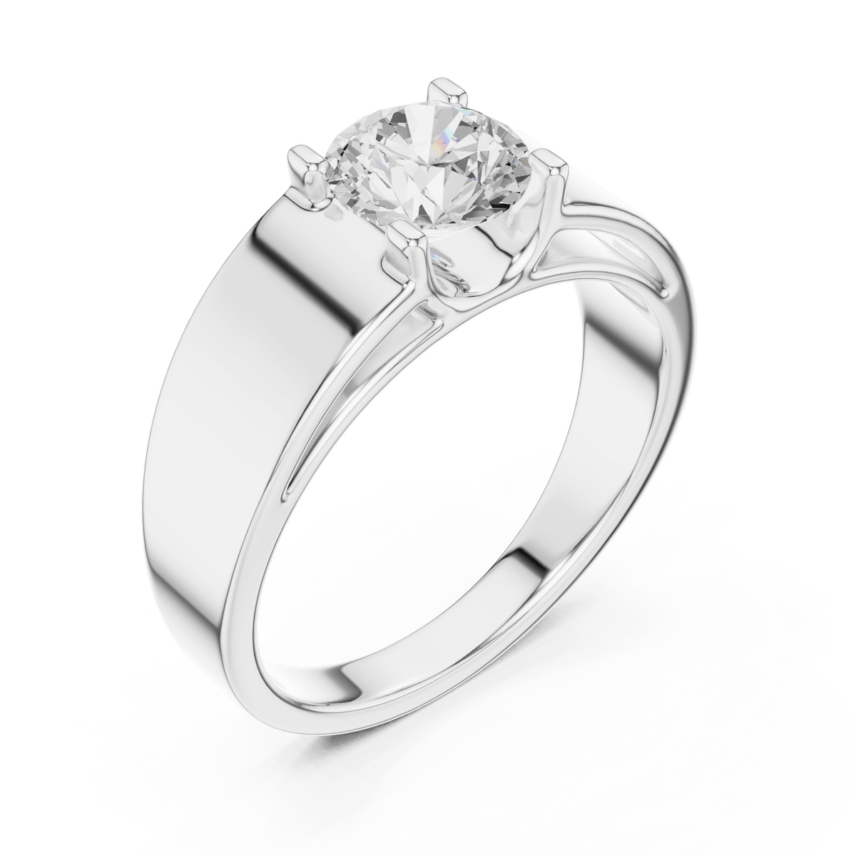 Men's Round Cut Lab Grown Diamond Inset Solitaire Band in 925 Sterling Silver