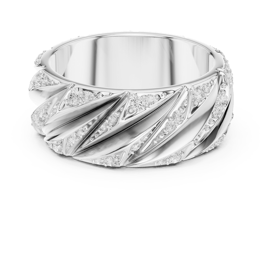 Sculpted Fluted Diagonal Pave Lab Grown Diamond Wide Ring in 925 Silver