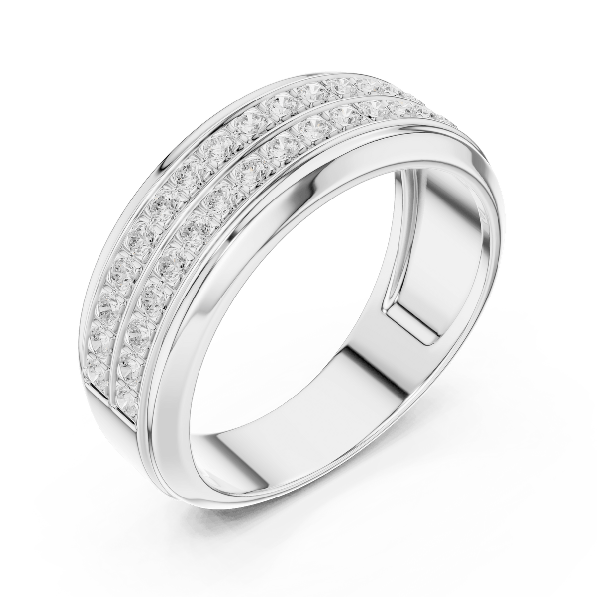 Silver Men's Double Row Pave Diamond Band