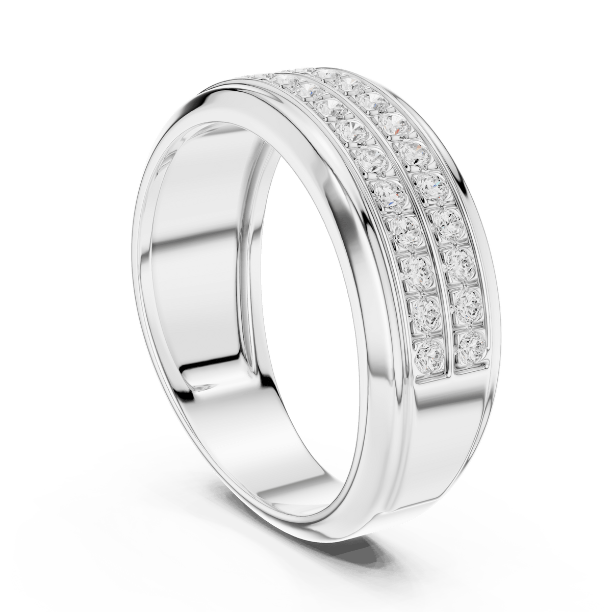 Silver Men's Double Row Pave Diamond Band