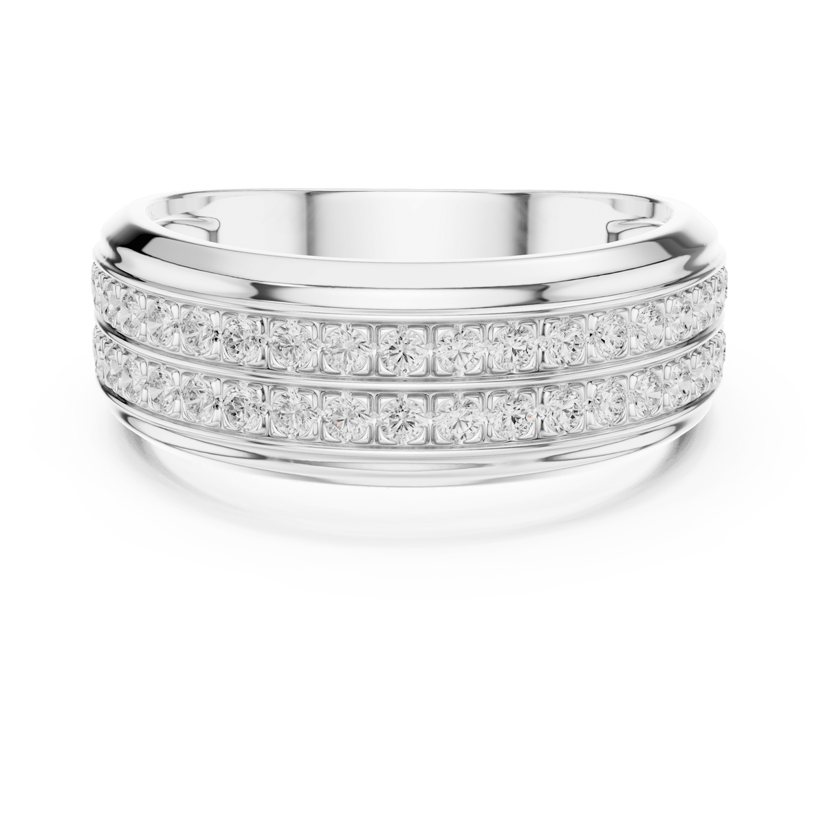 Silver Men's Double Row Pave Diamond Band