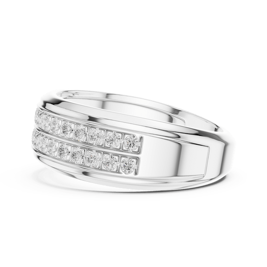 Silver Men's Double Row Pave Diamond Band