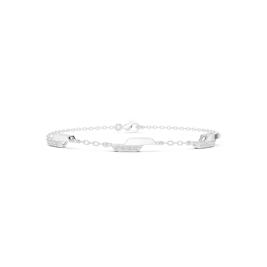 Baguette and Pave Accent Station Chain Lab Grown Diamond Bracelet