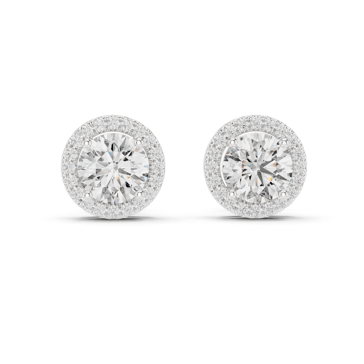 Round Brilliant Solitaire Halo Lab Grown Diamond Earrings